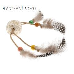 GiGwi 贵为 猫玩具 羽毛藤球宠物猫磨牙健齿发声趣味逗猫空心铃铛球 珍珠羽毛藤球